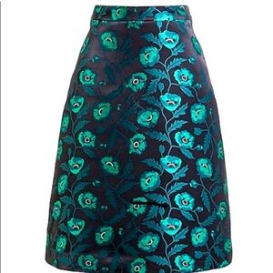 J. Crew Emmie Poppy A-Line Party Skirt Green Floral Jacquard Size 2